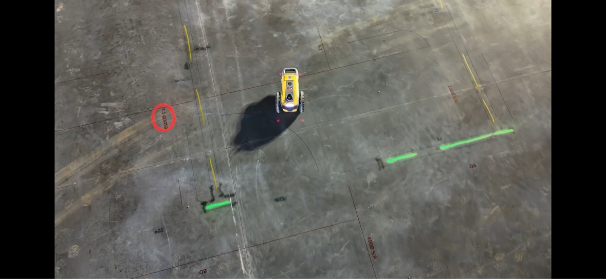 Printed layout lines and point markers on the slab