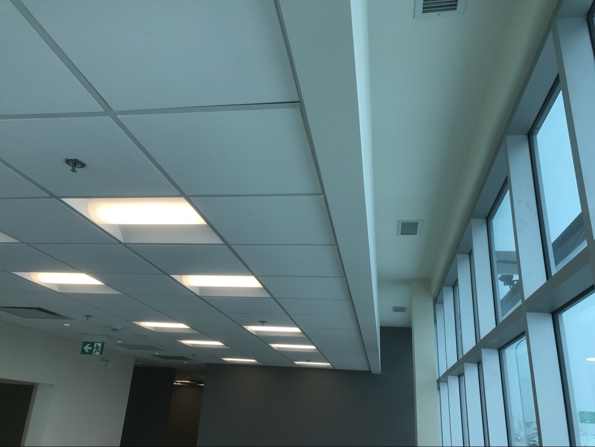 Acoustic tile ceiling with LED panels