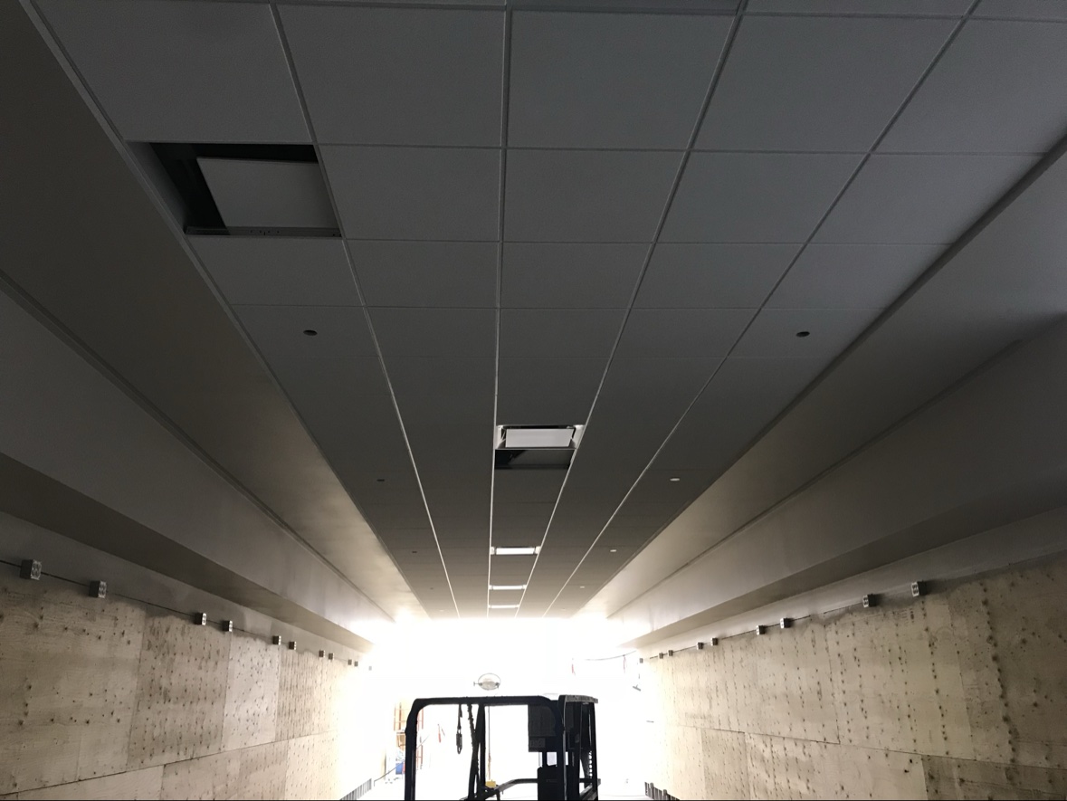 Finished dark acoustic ceiling
