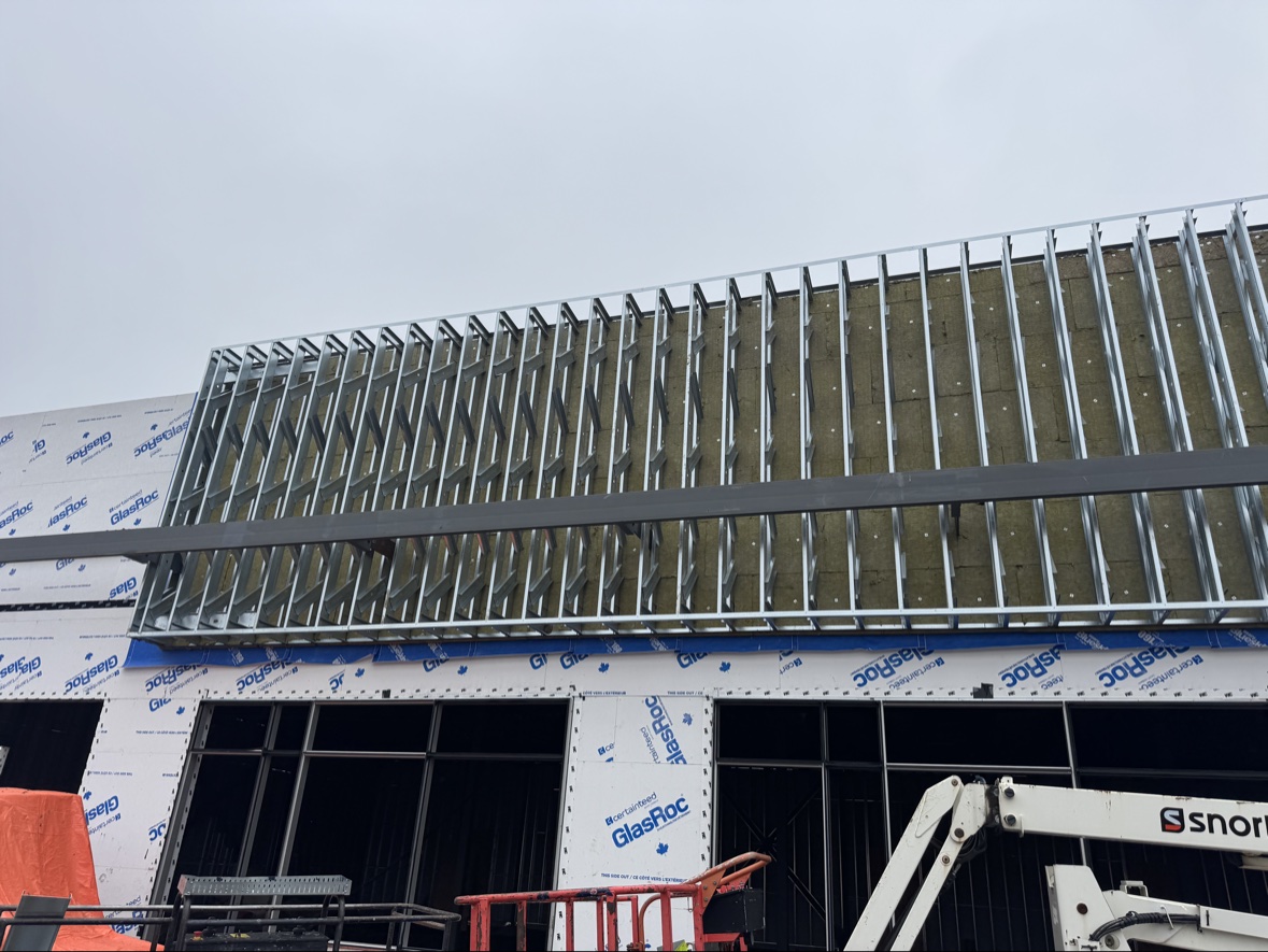 Exterior steel framing in progress