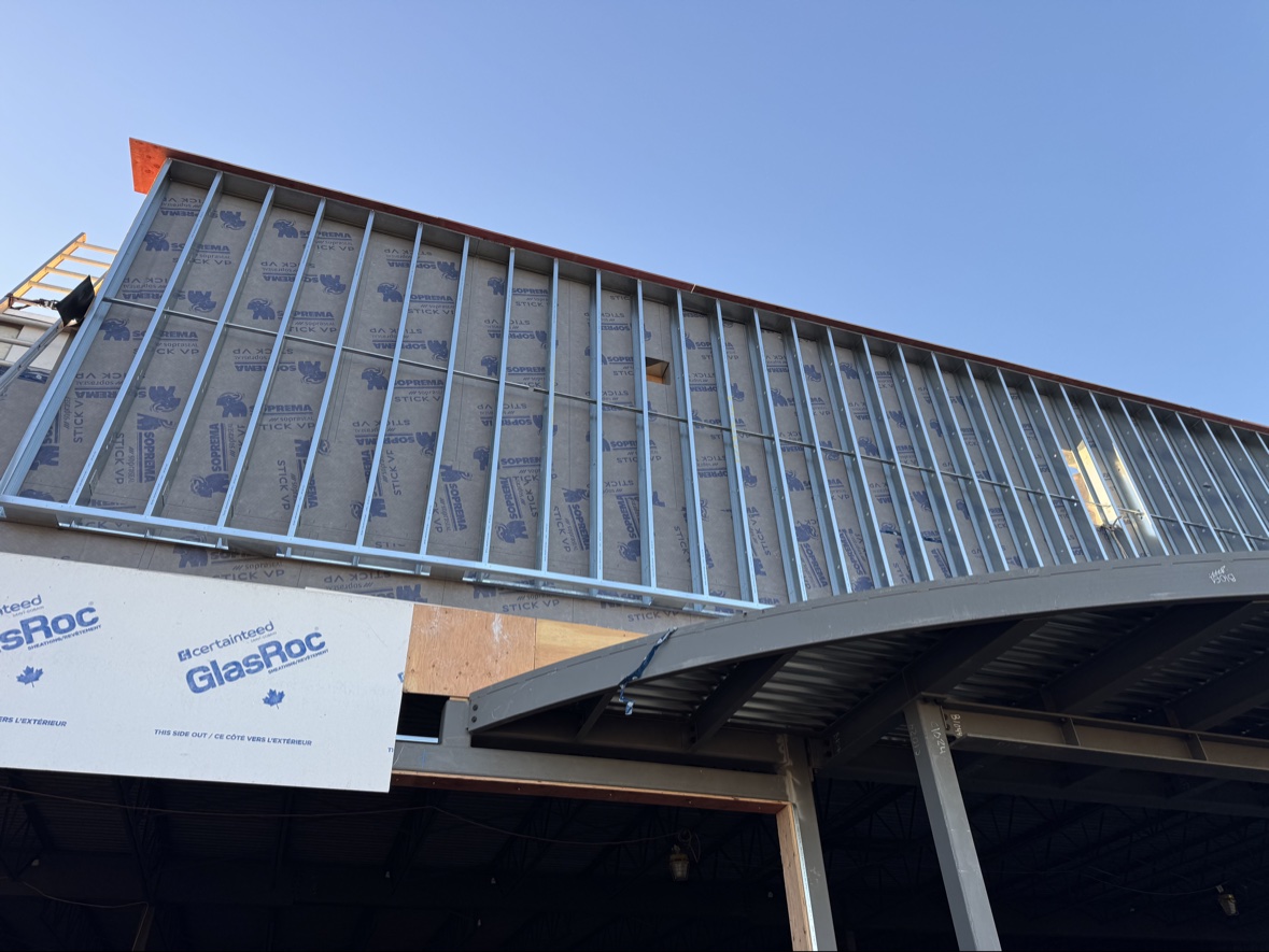 Exterior steel stud wall with air barrier membrane