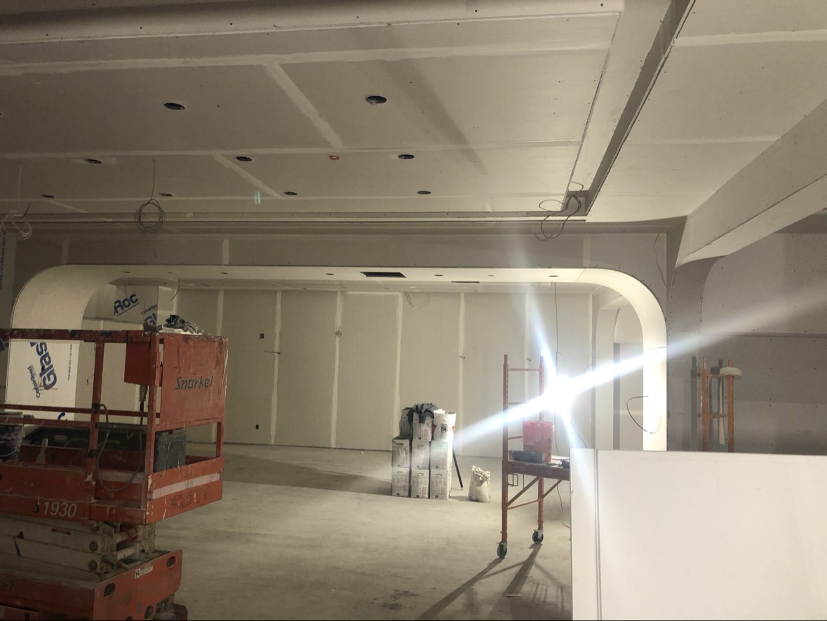 Drywall ceiling finishing in progress