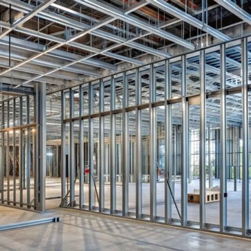 Steel stud framing installed throughout a commercial interior